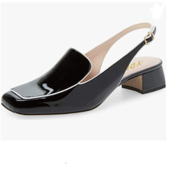 YDN Black Square Toe Block Low Heels Slingback Formal Loafer Dressy Pump - Picture 1 of 8
